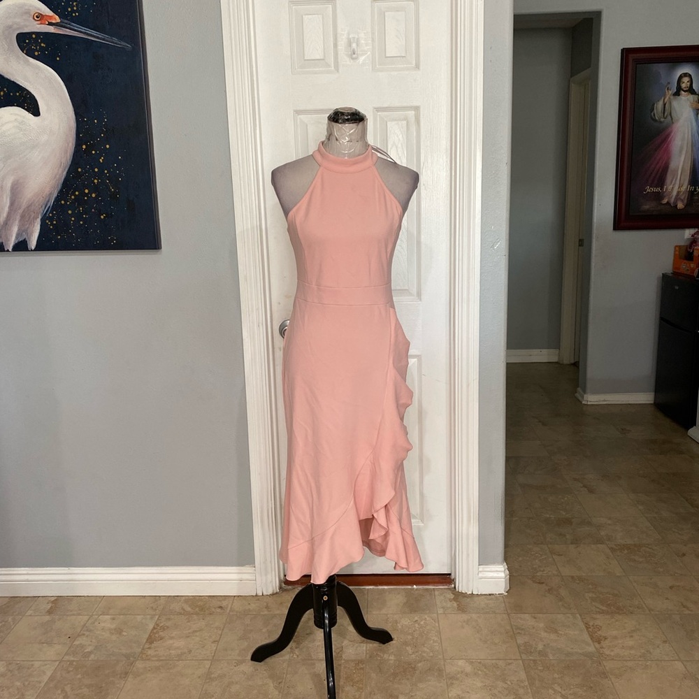 New Women Medium light pink ruffled halter Midi dress